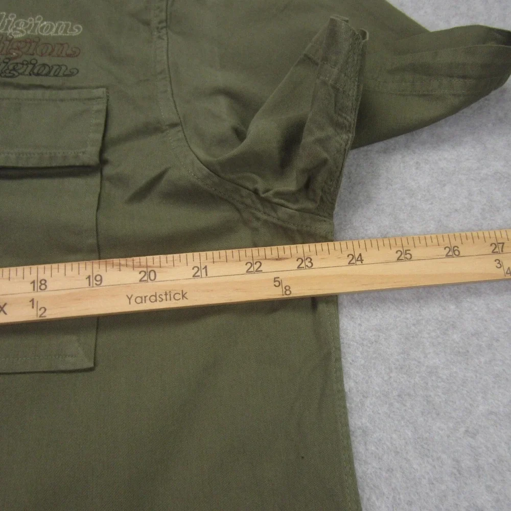 True Religion Shirt Mens L Green Short Sleeve Button Up Triple Needle Pocket